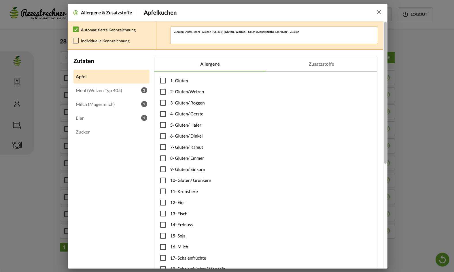 Nährwertberechnung Screenshot