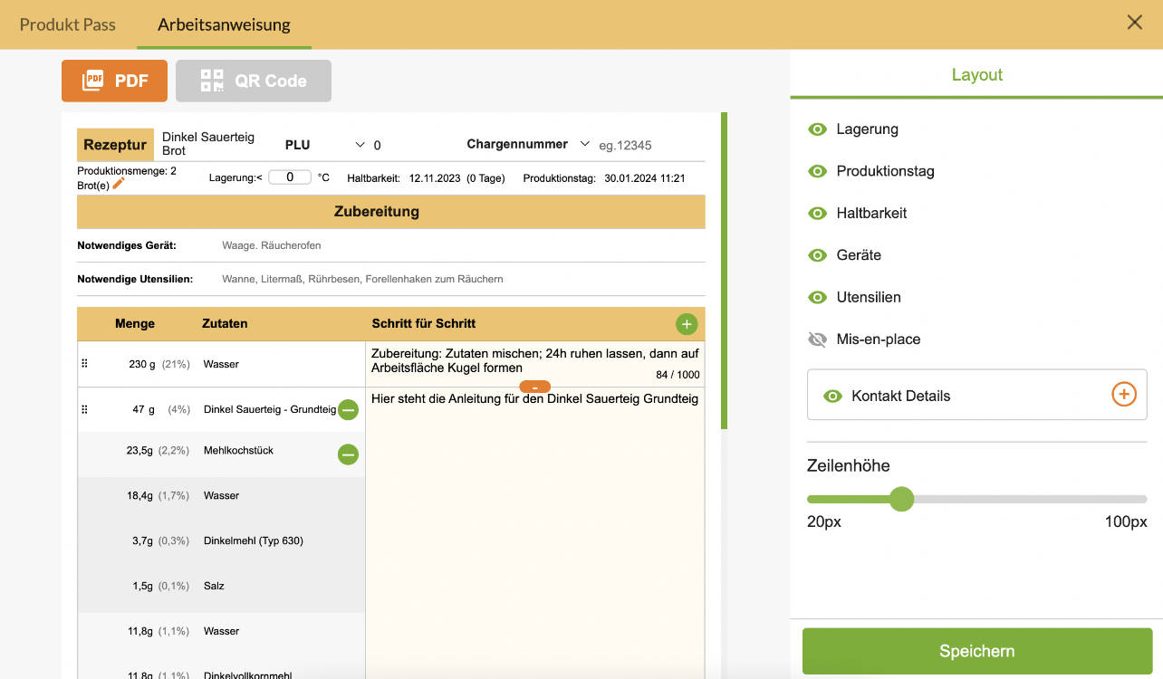 Screenshot der Arbeitsanweisung als PDF Export
