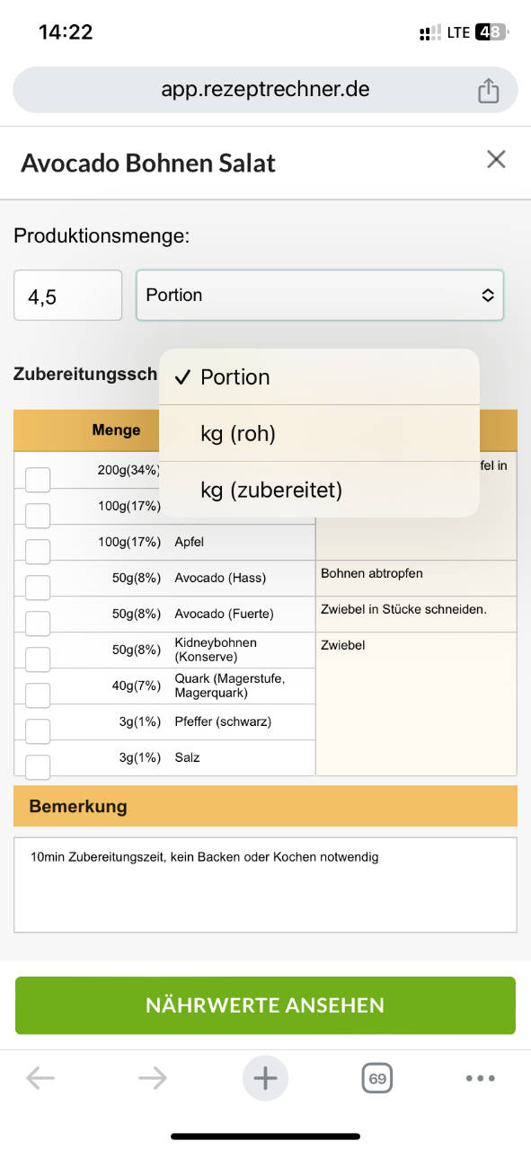 Rezeptrechner mobile App Mengenrechner